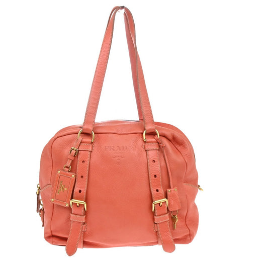 PRADA Logo Shoulder Tote Bag Leather Orange GHW Italy 34KP583