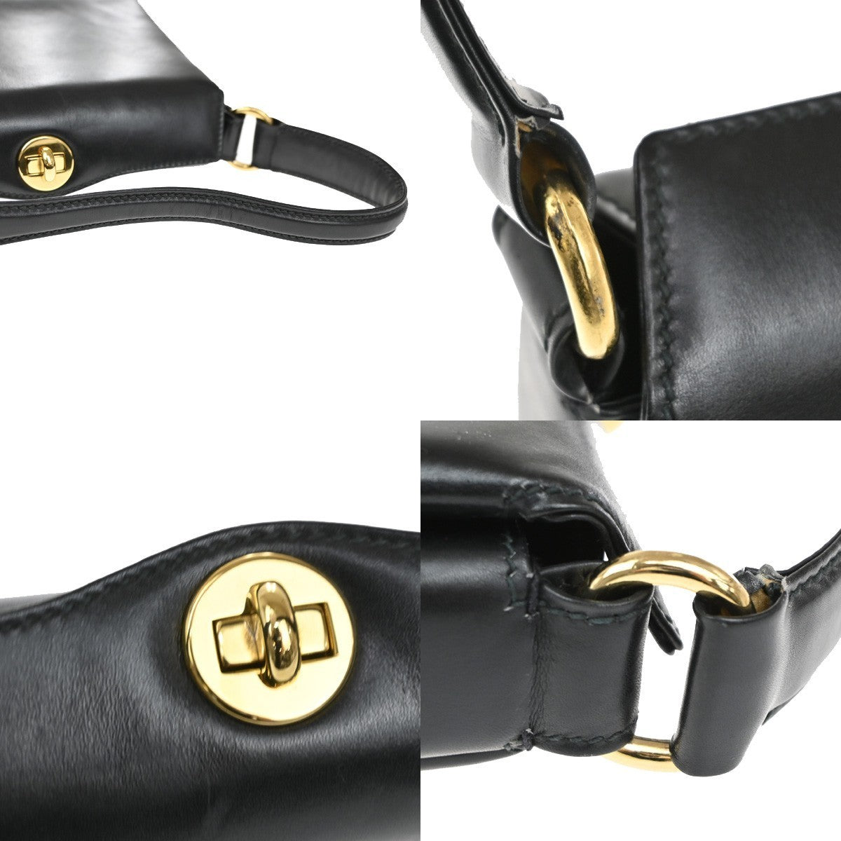 GUCCI Top Handle Hand Bag Leather Black GHW Italy 85TA438