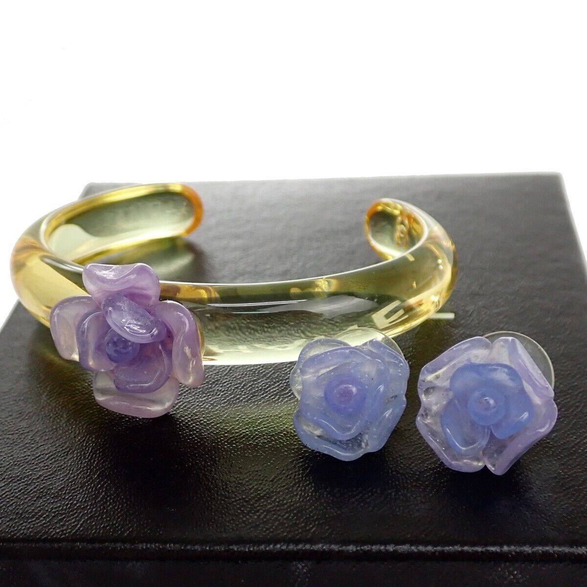 CHANEL Camellia Earrings Studs Bracelet Bangle 2 Set Purple 01P  77RC803