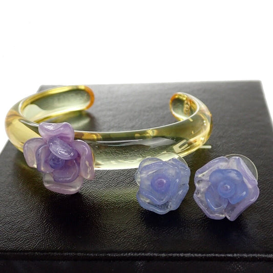 CHANEL Camellia Earrings Studs Bracelet Bangle 2 Set Purple 01P  77RC803