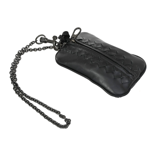 BOTTEGA VENETA Intrecciato Chain Coin Case Wallet Leather Black Italy 65KC161