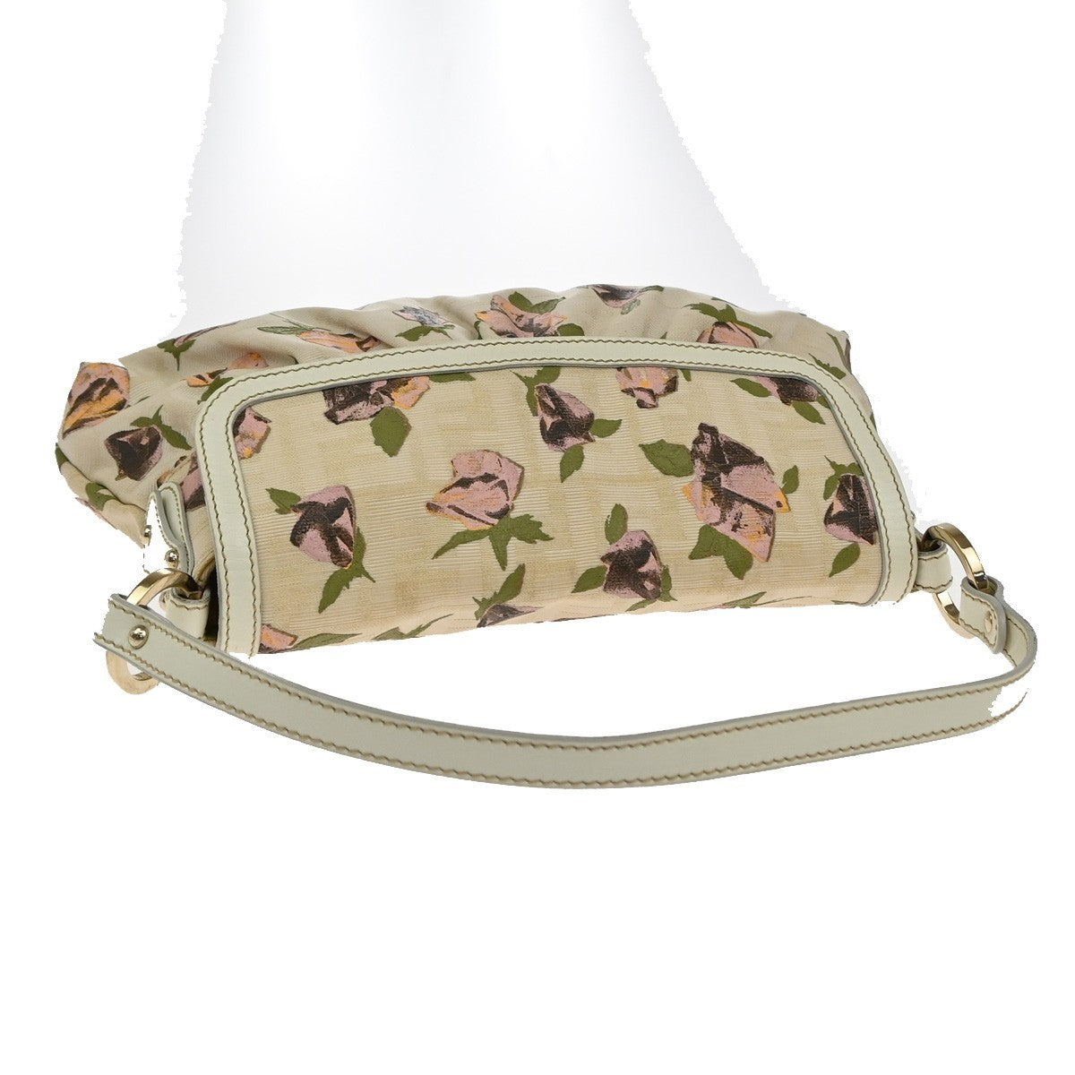FENDI Logo Zucca Pattern Flower Hand Bag Canvas Leather Beige Pink Italy 88KB429