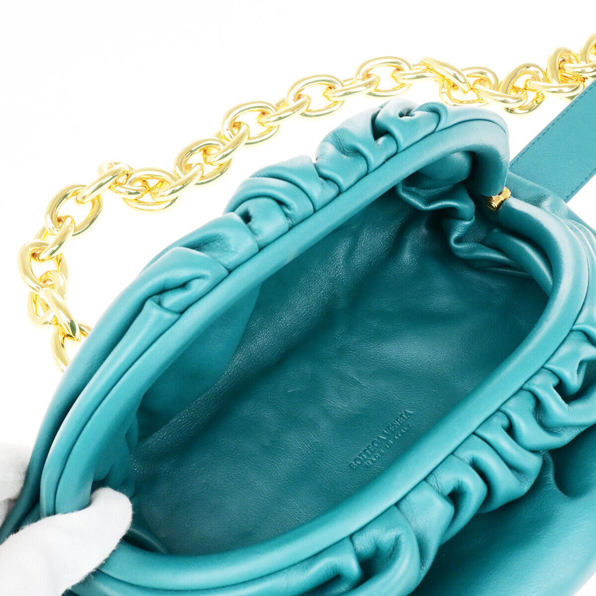 BOTTEGA VENETA Logo The Chain Pouch Body Shoulder Bag Leather Blue GHW 609RK531