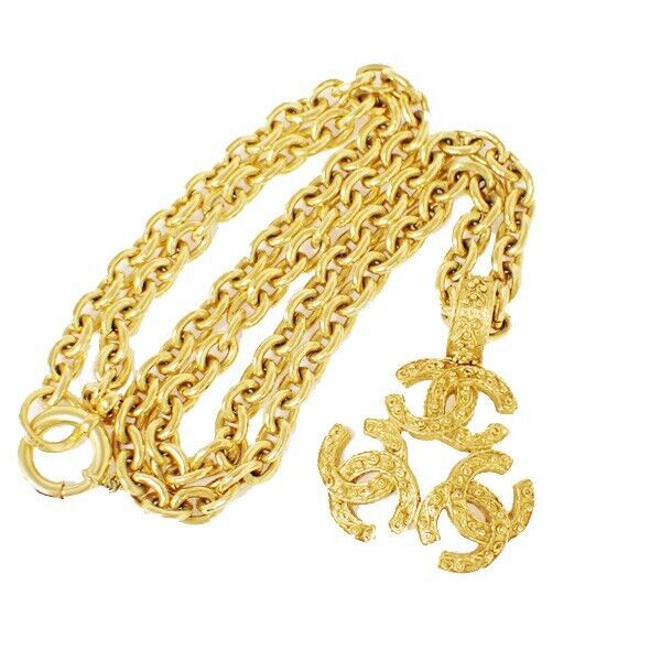CHANEL Triple CC Chain Pendant Necklace 94A Gold Accessory Vinatge 636RJ025