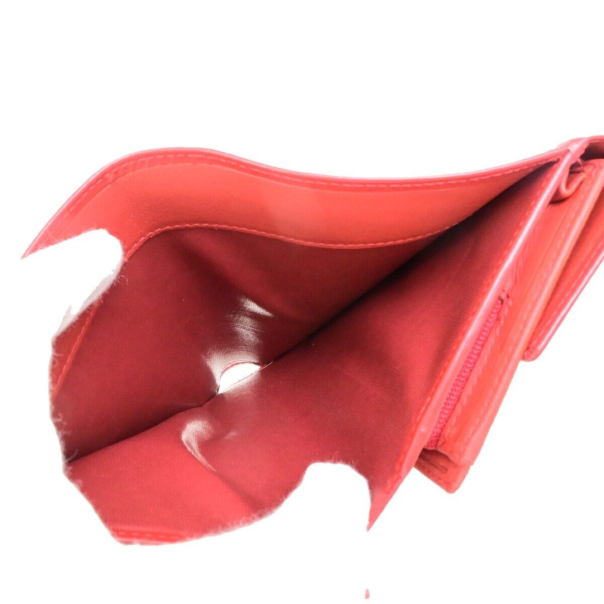 LOEWE Logo Trifold Wallet Purse Leather Red Made In Spain 66FB291
