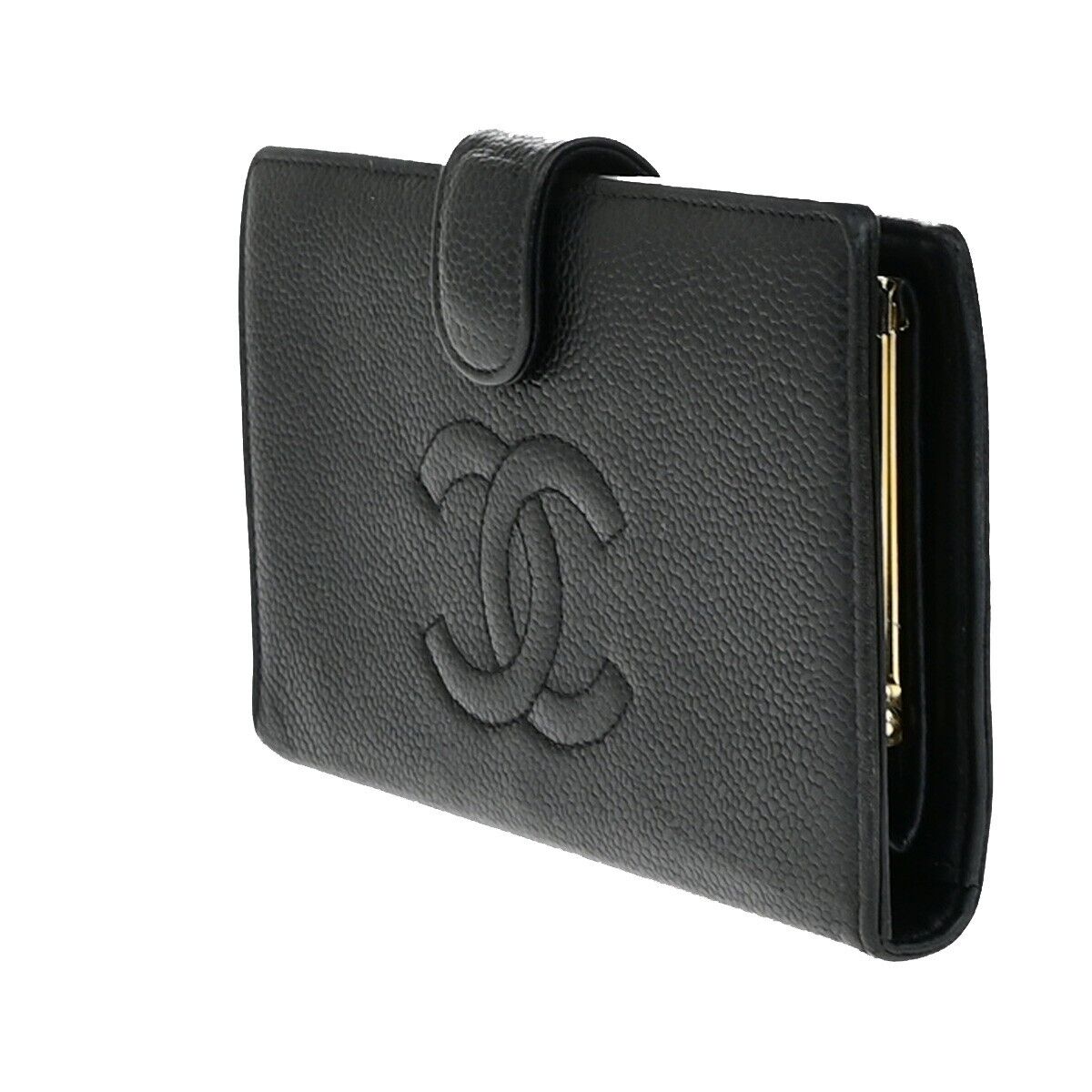 CHANEL CC LOGO Long Bifold Wallet Grained Calfskin Leather Black France 16RK701