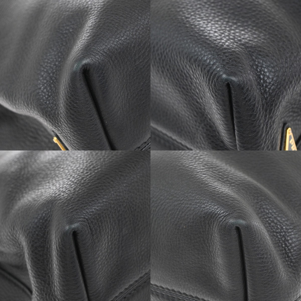 PRADA Logo 2Way Shoulder Hand Bag Vit Daino Leather Black GHW 25RF857