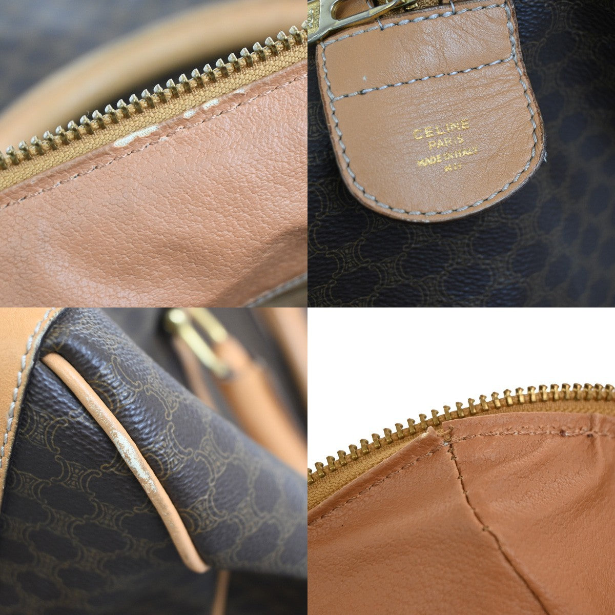 CELINE Logo Macadam Pattern Hand Boston Bag PVC Leather Brown Beige GHW 60DA044