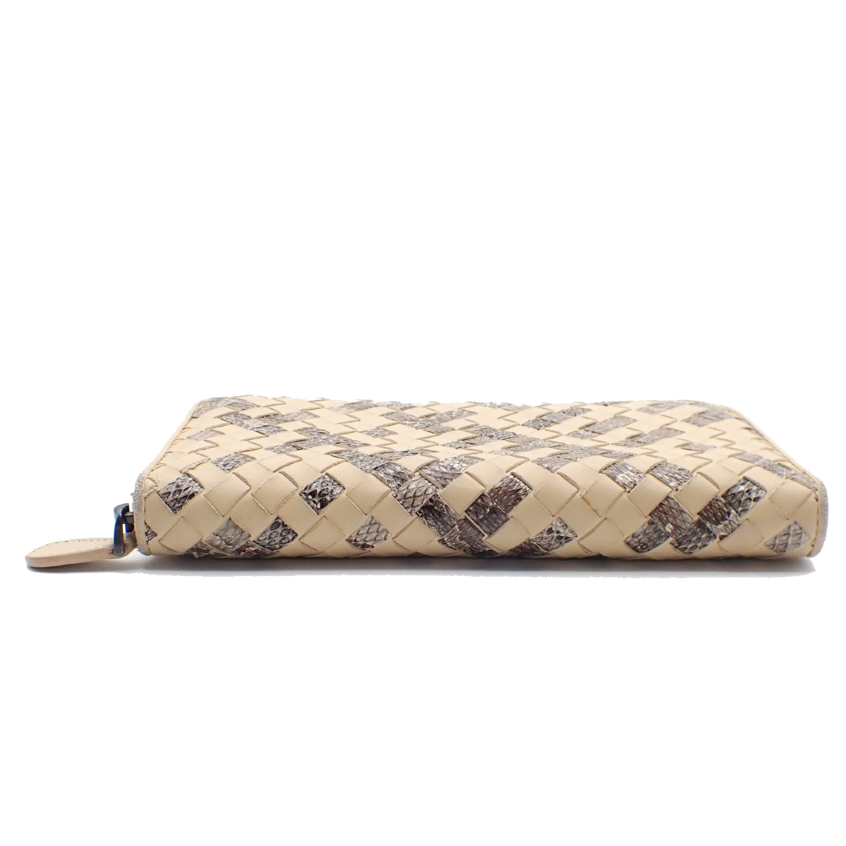 BOTTEGA VENETA Intrecciato Zip Around Long Wallet Embossing Leather Whit 63AA183