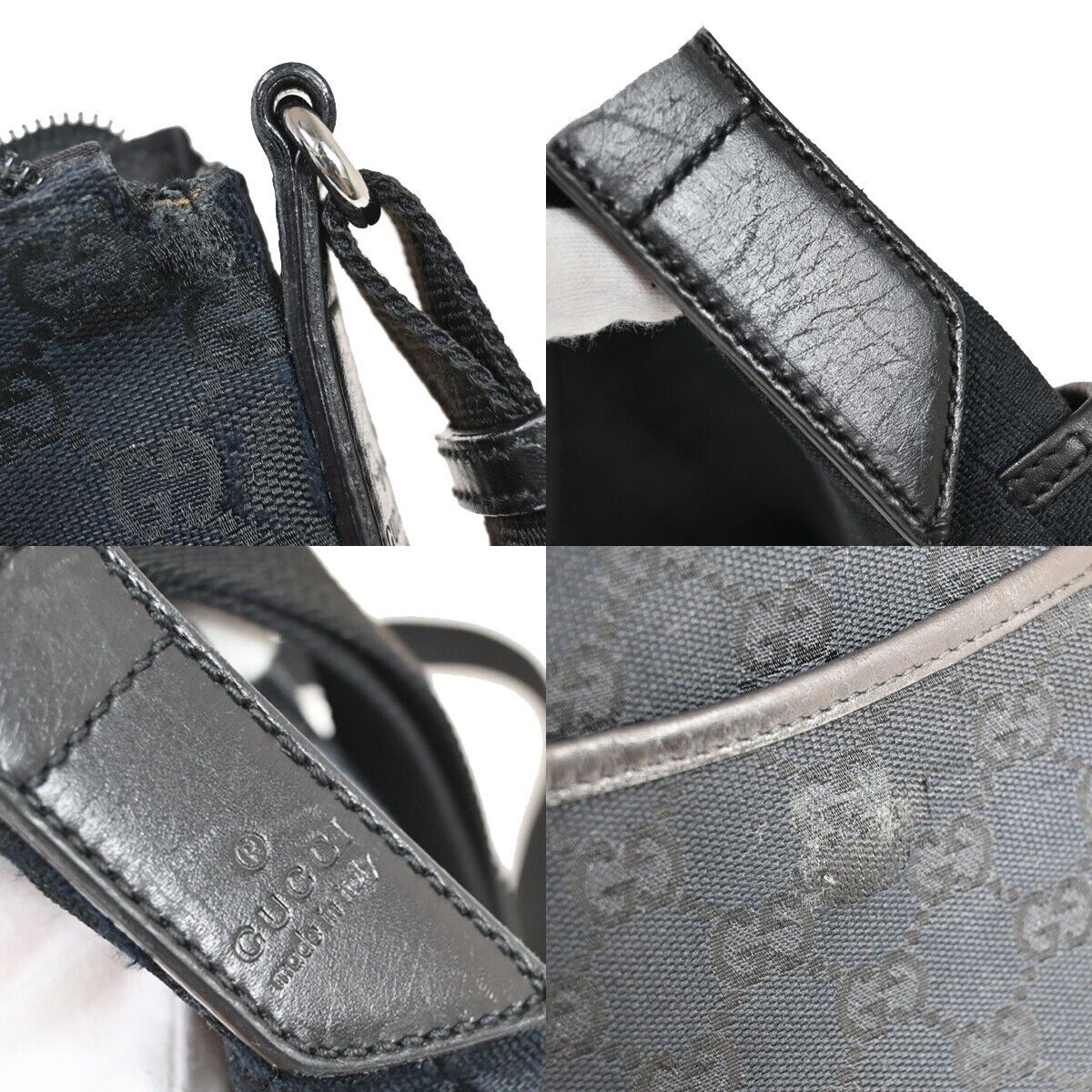 GUCCI Logo GG Pattern Cross Body Shoulder Bag Canvas Leather Black Italy 31EA573