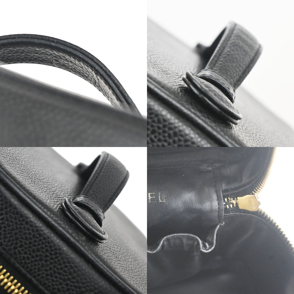 CHANEL CC Logo Vanity Hand Bag Grained Calfskin Leather Black GHW France 53CA769