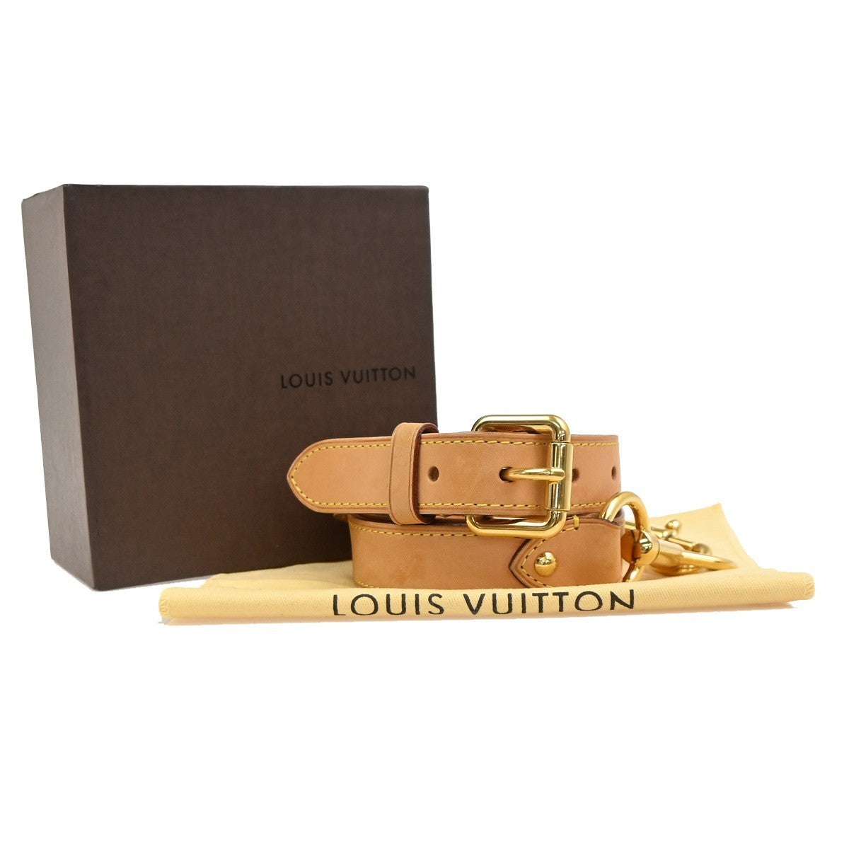 LOUIS VUITTON LV Logo Shoulder Bag Strap Leather Brown GHW 61MA604