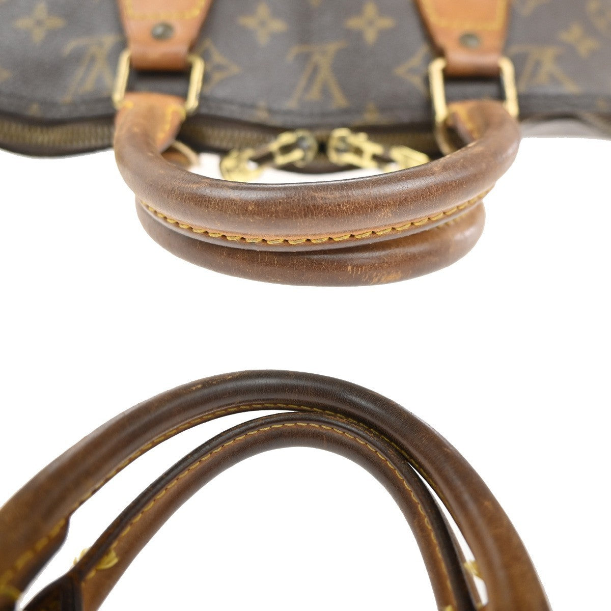 LOUIS VUITTON LV Logo Alma Hand Bag Monogram Leather Brown France M51130 35MA370