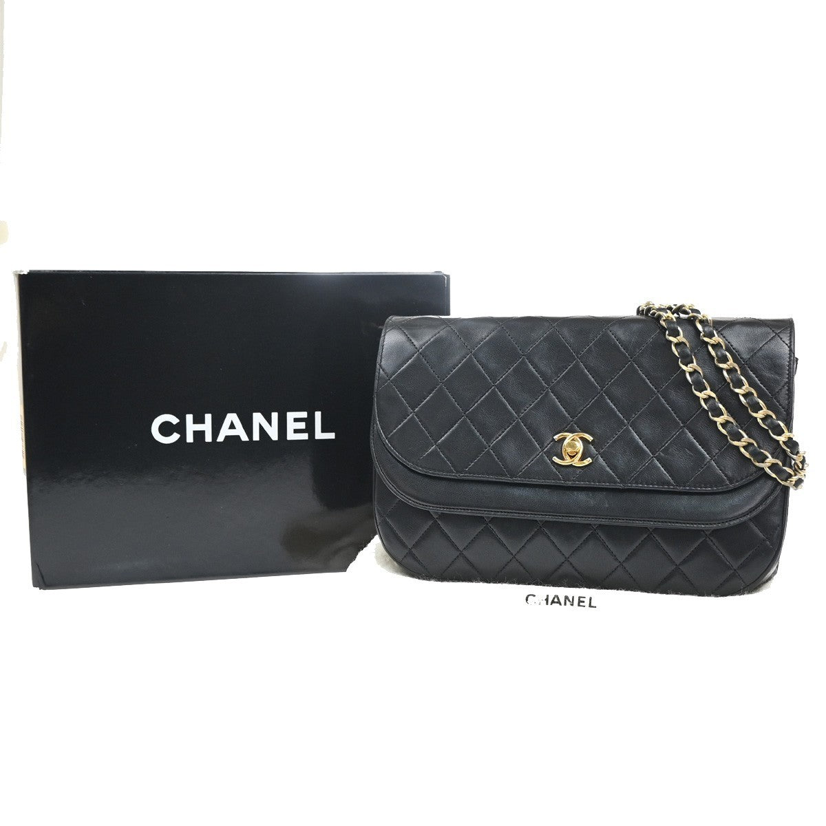 CHANEL CC Logo Double Flap Chain Shoulder Bag Leather Black GHW France 677RL953
