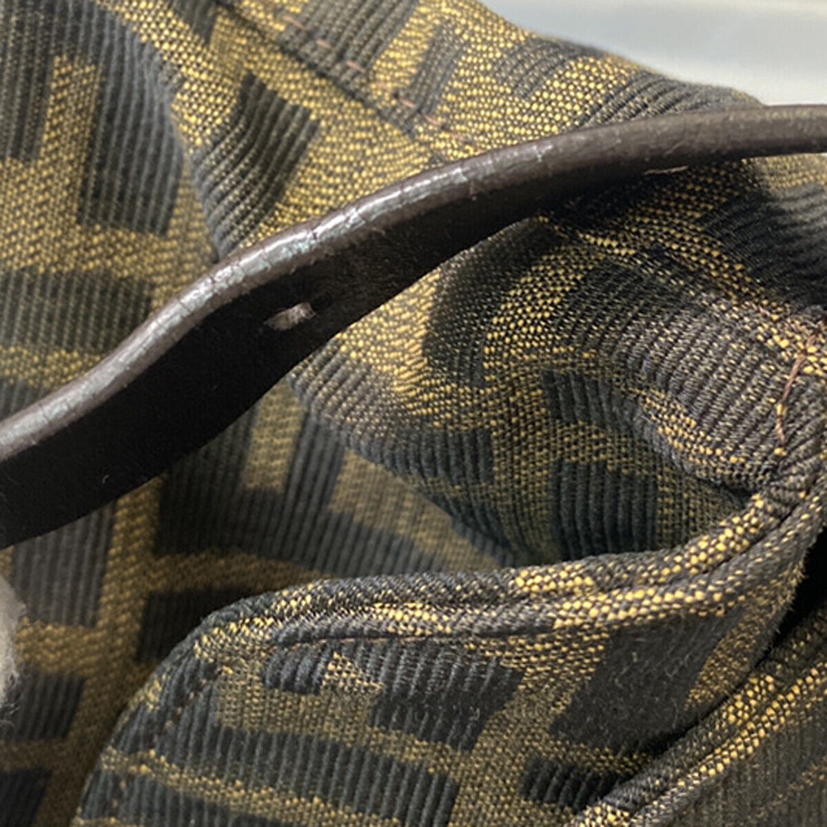 FENDI Logo Zucca Pattern Shoulder Bag Canvas Leather Brown SHW Italy 12YG485