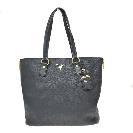 PRADA Logo Shoulder Hand Bag Leather Black GHW 21RF299