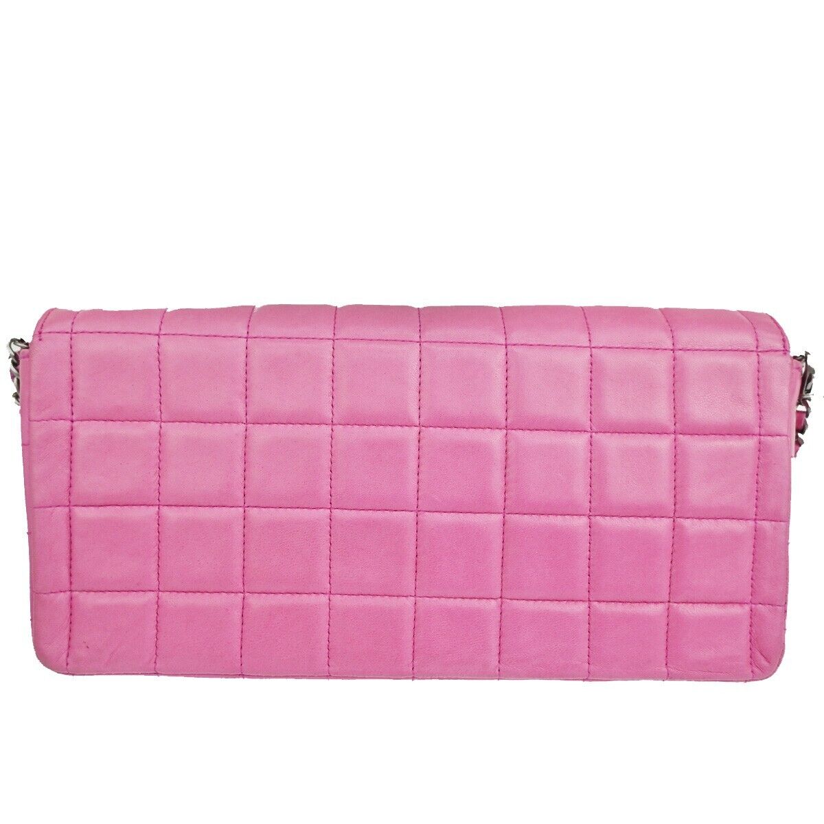 CHANEL CC Logo Chocolate Bar Chain Shoulder Bag Leather Magenta France 325RH263