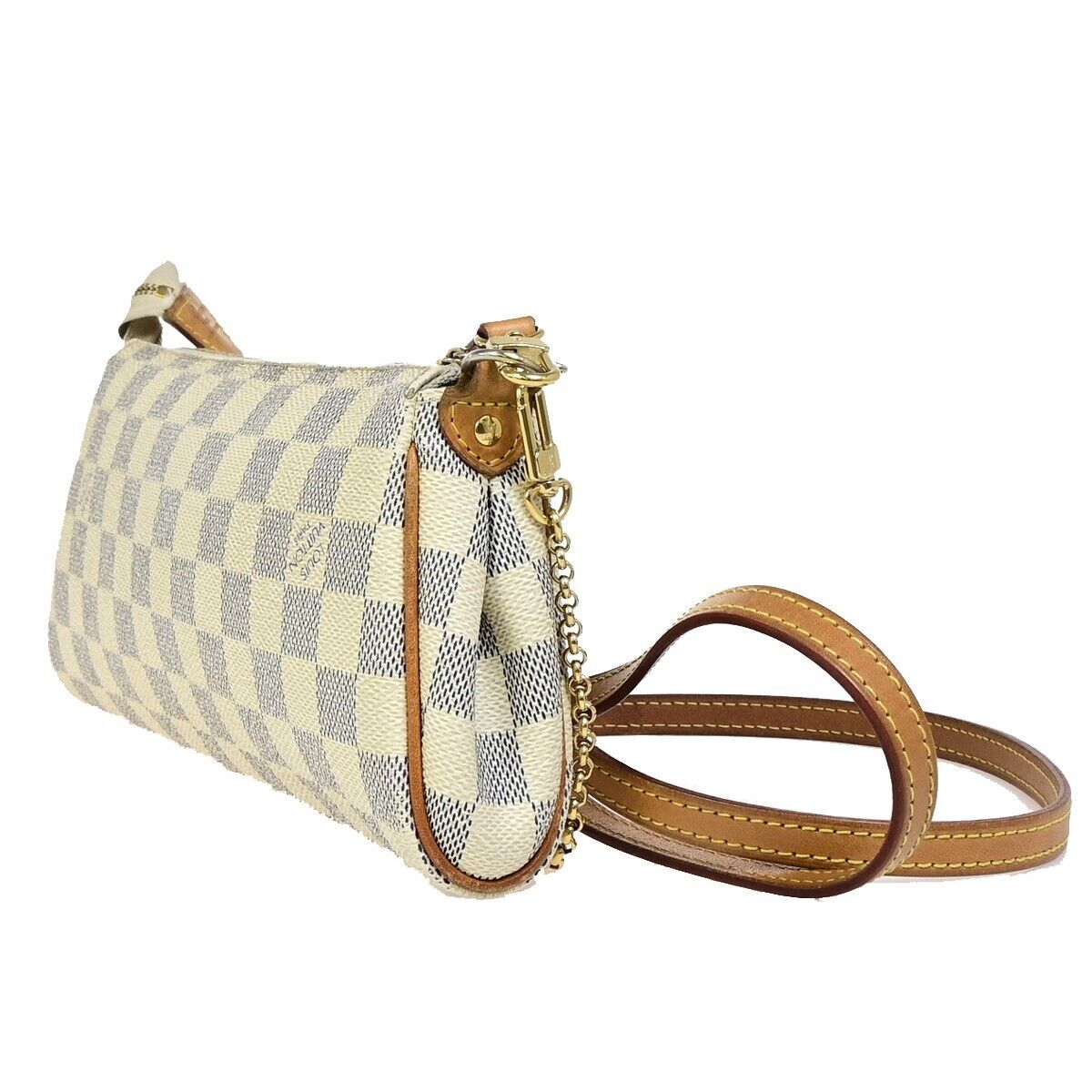 LOUIS VUITTON Eva Chain Shoulder Bag Damier Azur Leather White N55214 27FA678