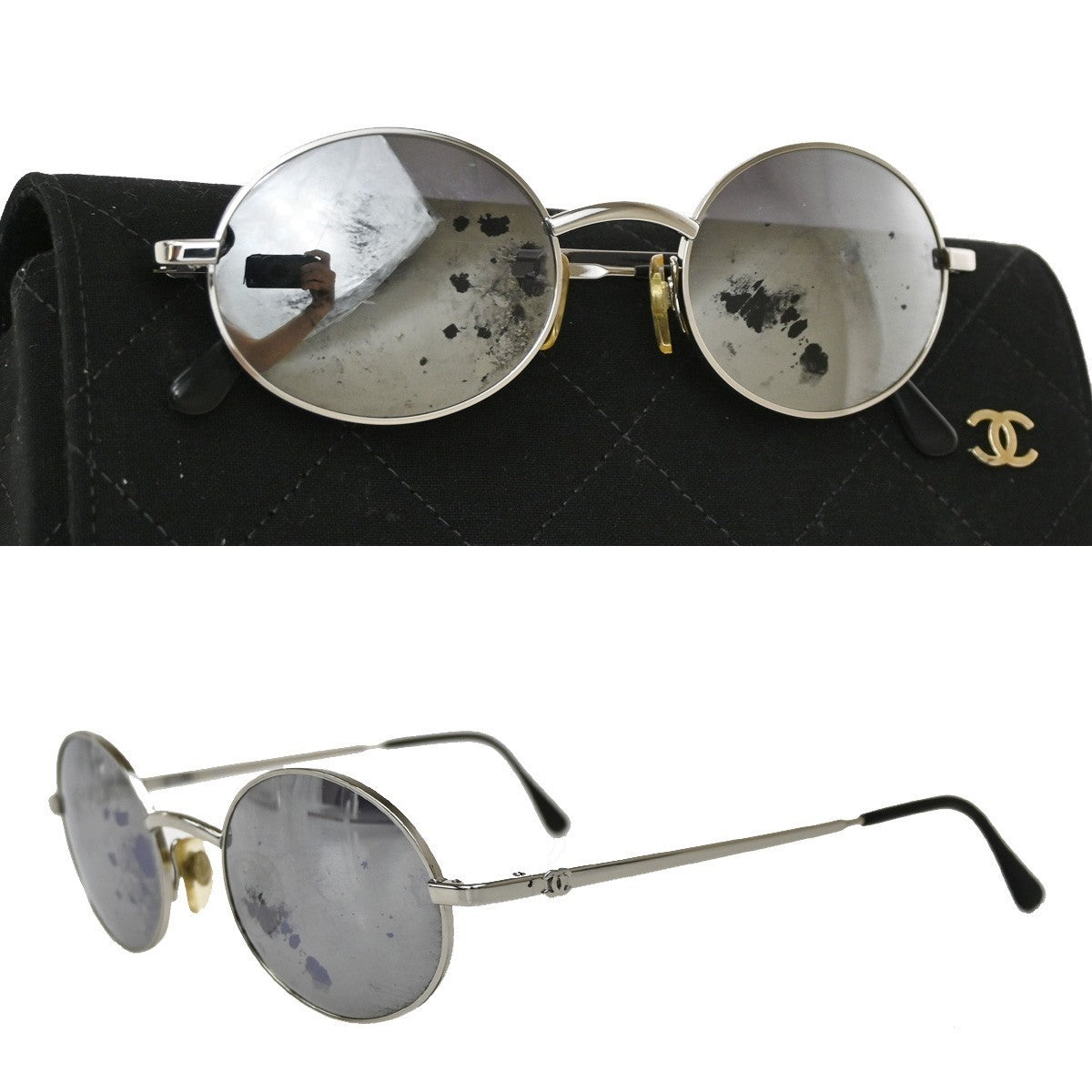 CHANEL CC  Sunglasses Eye Wear Mirror Lens Metal Plastic Silver 06934 07RL317