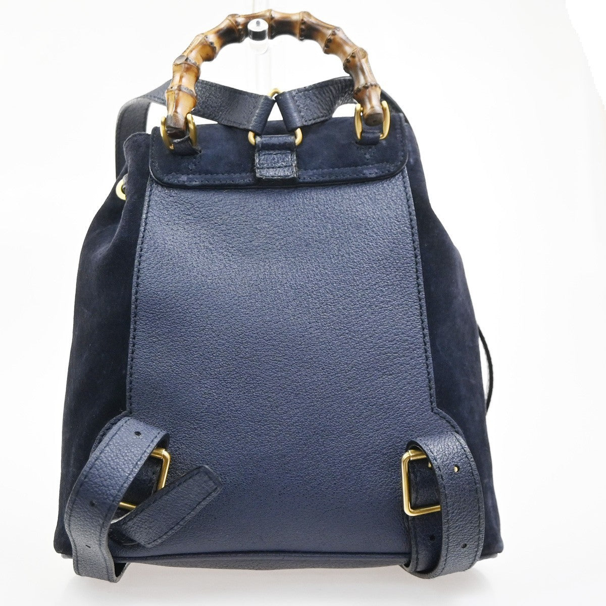 GUCCI Bamboo Logo 2way Back Pack Bag Suede Leather Navy Blue GHW Italy 38MA494