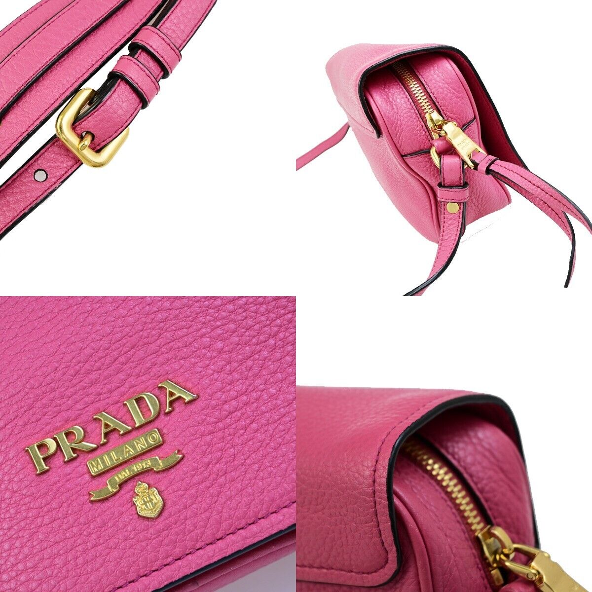PRADA Logo Crossbody Flap Shoulder Bag Leather Pink GHW 50RK724