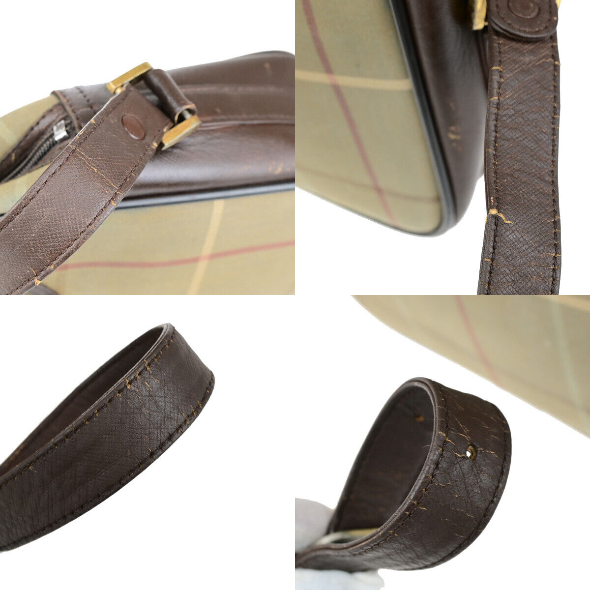 Burberrys Logo Shoulder Bag Check Canvas Leather Brown GHW 05YG581