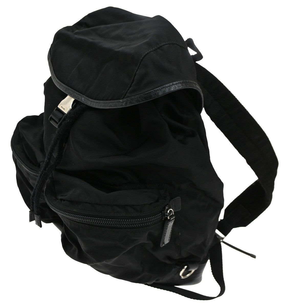 PRADA MILANO Logo Tessuto Drawstring Backpack Nylon Leather BK SHW Italy 62CA502