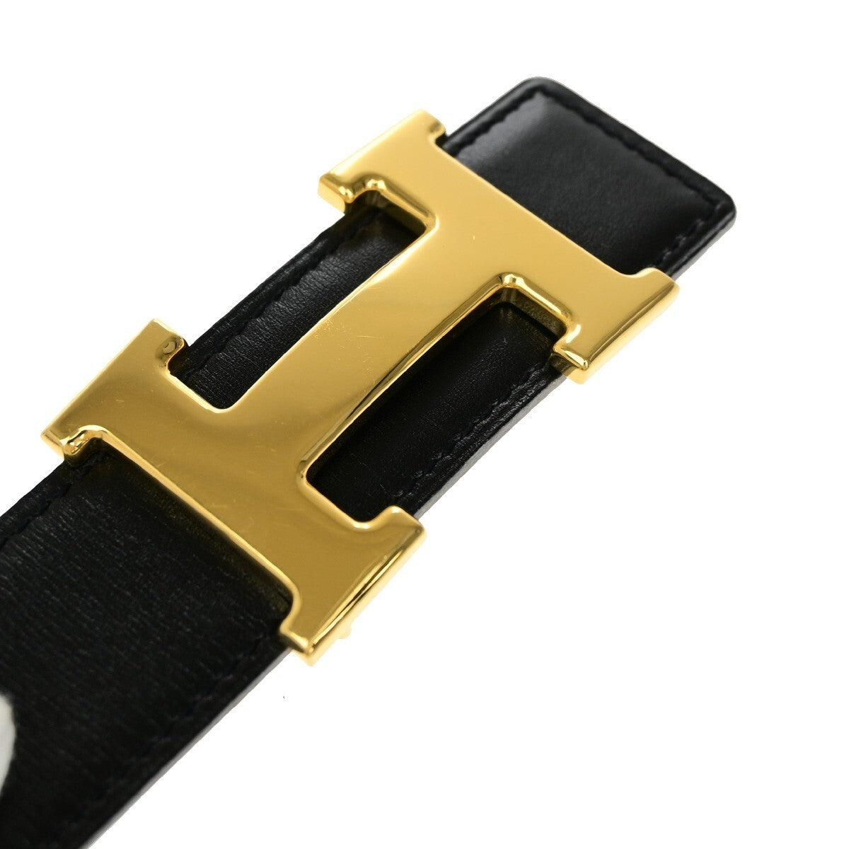 HERMES H Logo Constance Reversible Buckle Belt Leather #68 Black Brown 82RL054