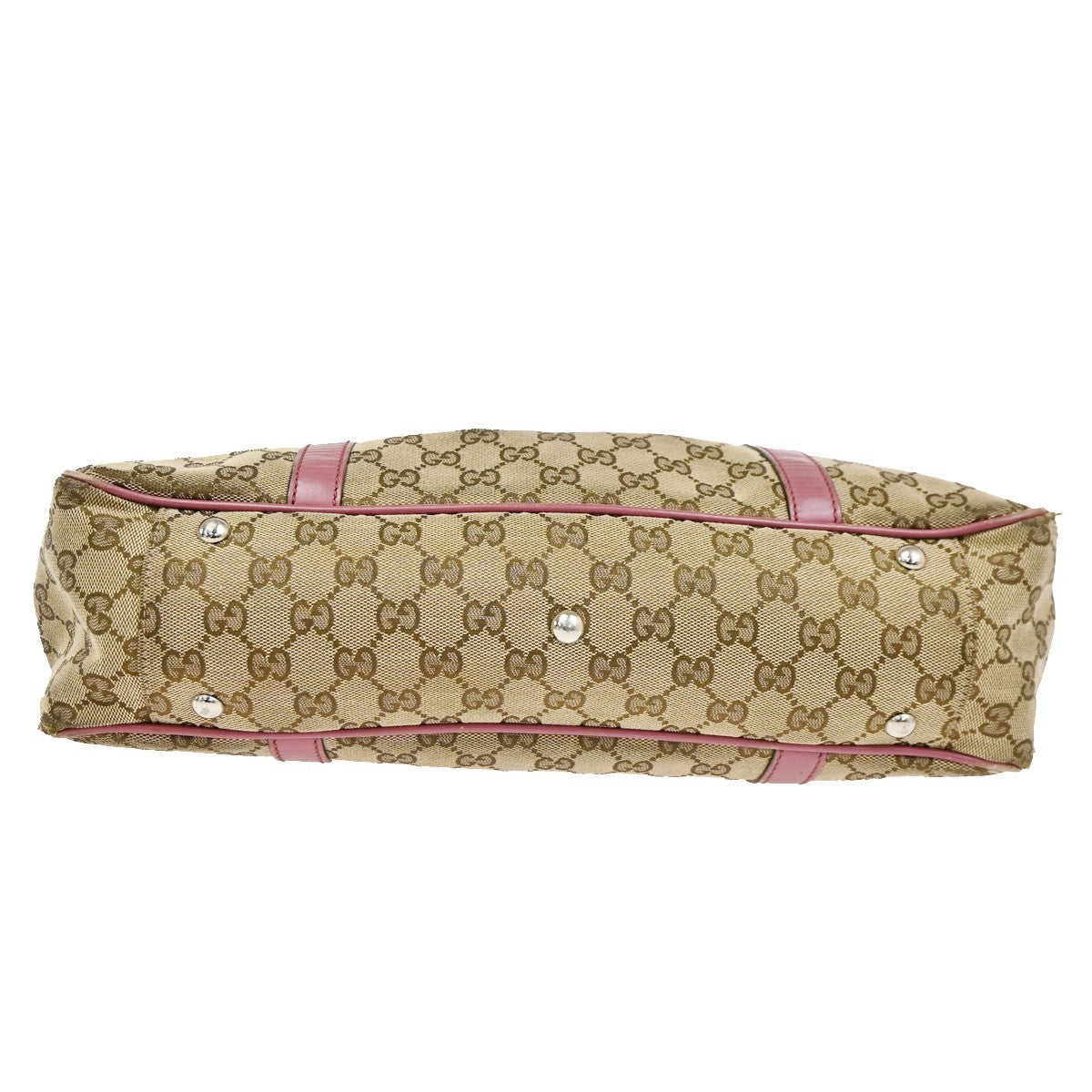 GUCCI GG Canvas Shoulder Tote Bag Leather Canvas Beige Pink Italy 02CB011