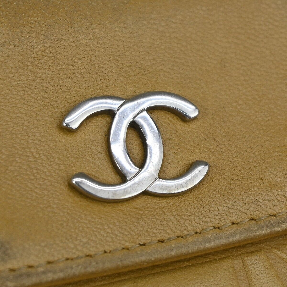 CHANEL CC Logo Icon Long Bifold Wallet  Purse Leather Beige SHW Italy 68EA127