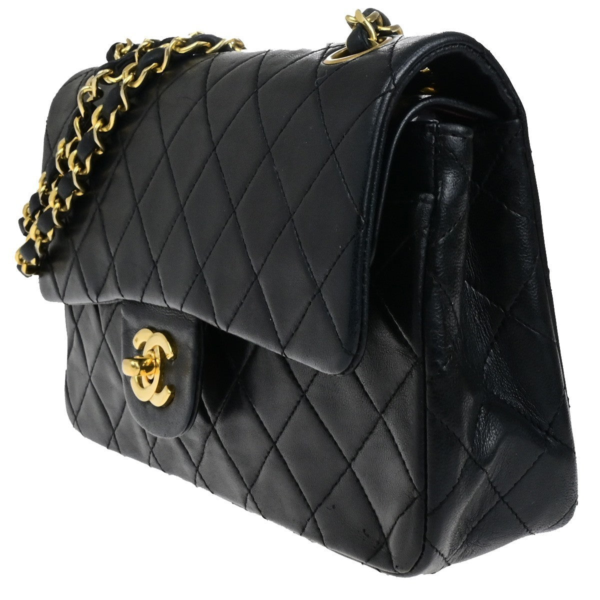 CHANEL CC Matelasse 23 Double Flap Chain Shoulder Bag Leather Black GHW 396RK815