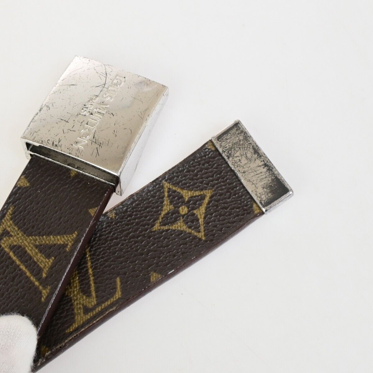 LOUIS VUITTON Ceinture Carre Belt Monogram Leather Brown Silver Spain 63KA460