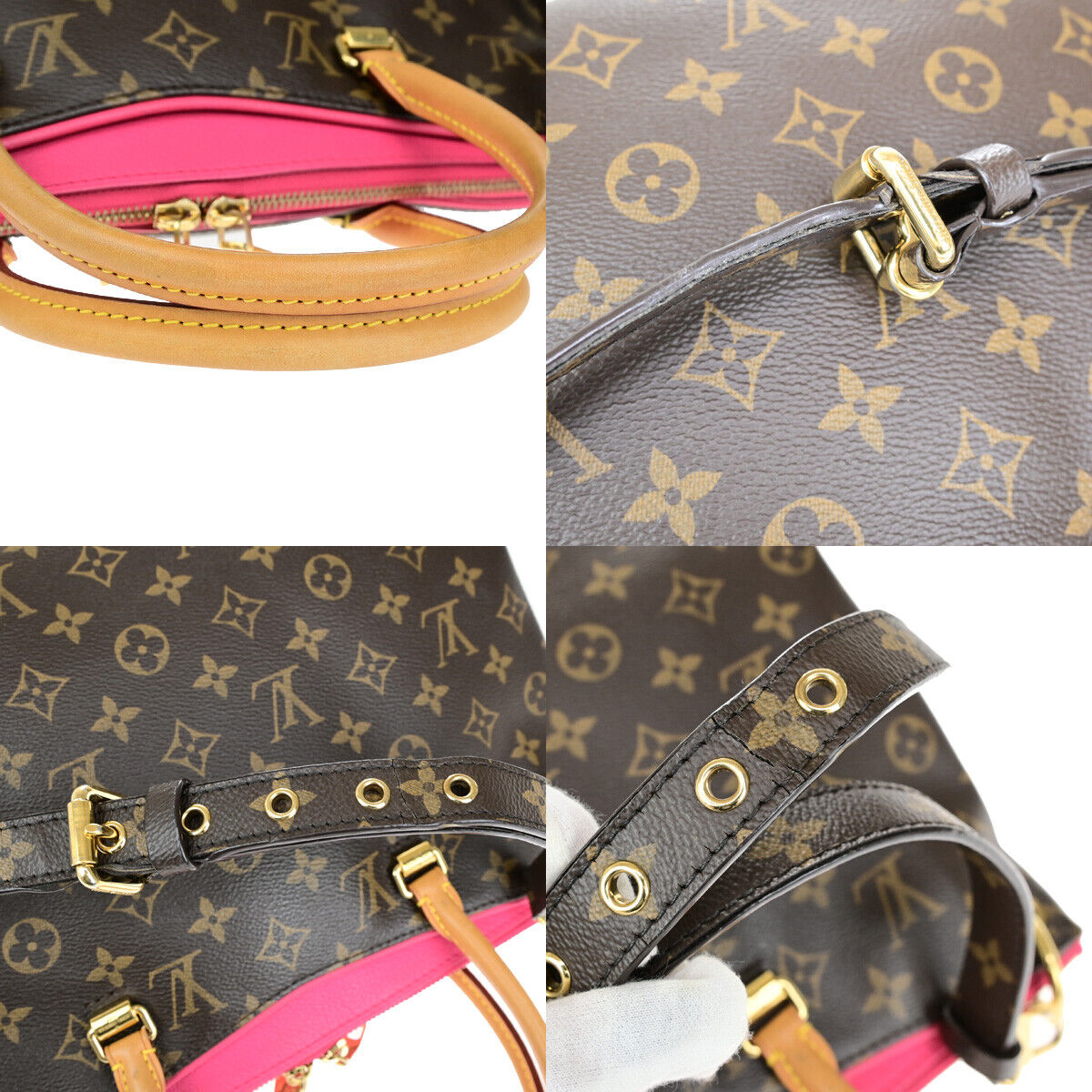 LOUIS VUITTON Pallas 2Way Hand Bag Monogram Leather Brown Pink M41147 51RK715