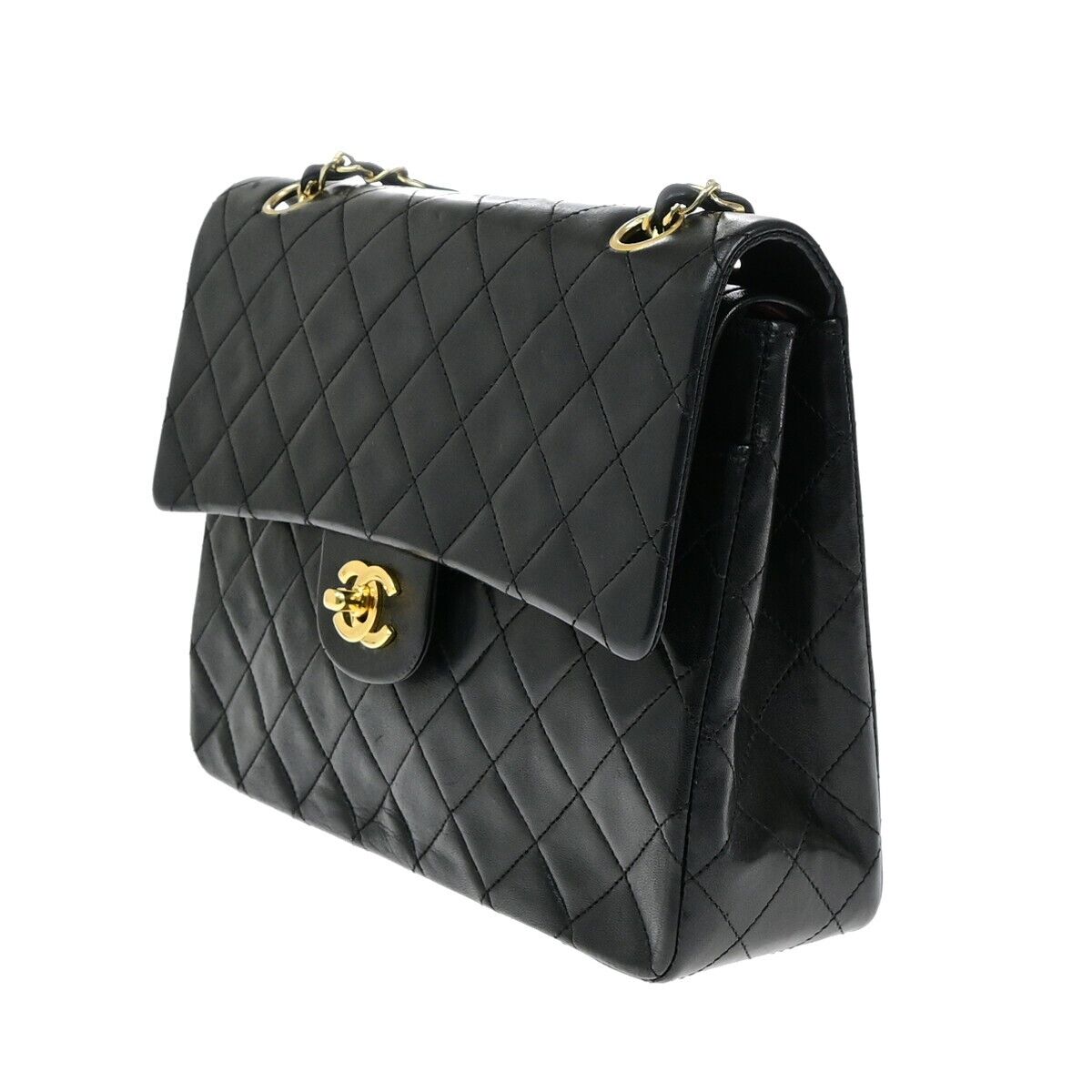 CHANEL Matelasse 25 Double Flap Chain Shoulder Bag Leather BK Vintage 827RF217