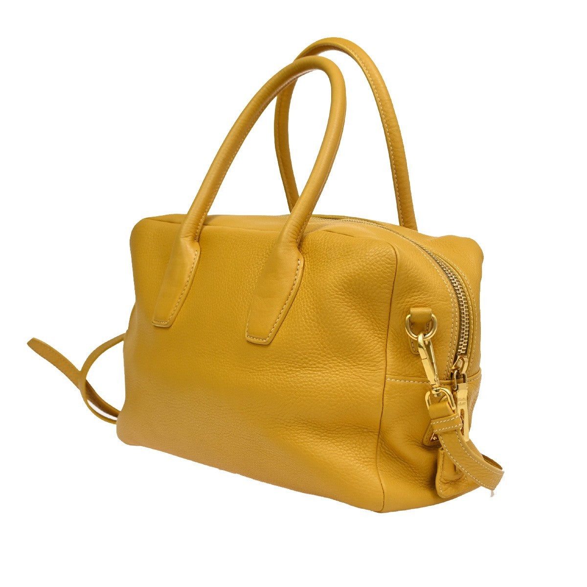 PRADA 2Way Shoulder Hand Tote Bag Vitello Daino Leather Yellow GHW 14DA189