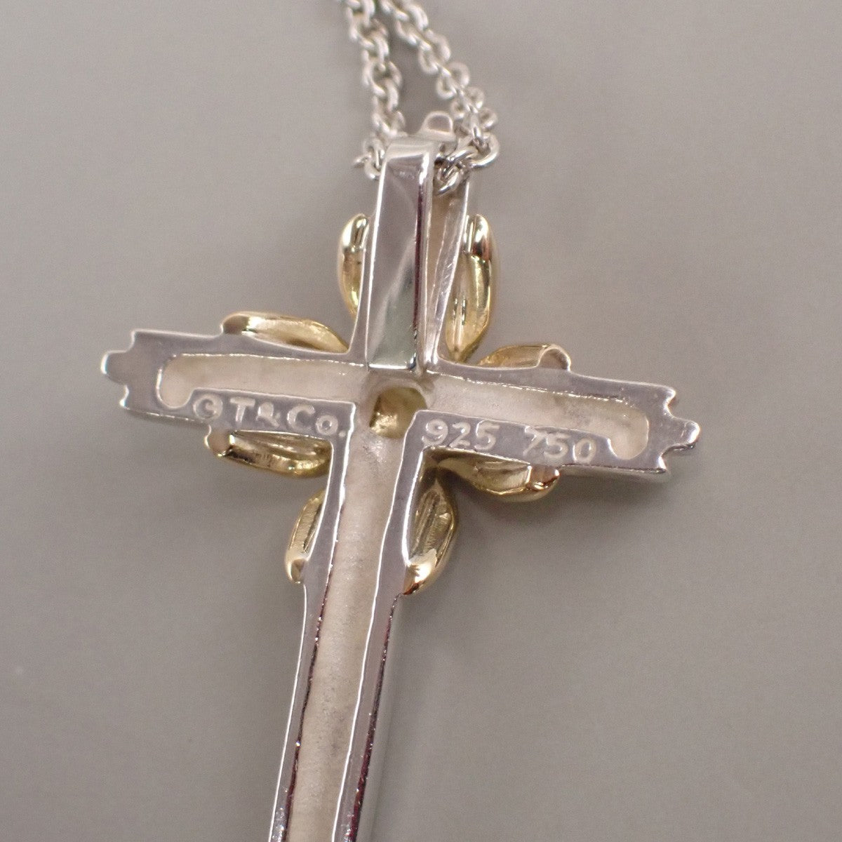 Tiffany & Co. Signature Cross Chain Necklace Pendant Silver 925/Gold 750 83RL378