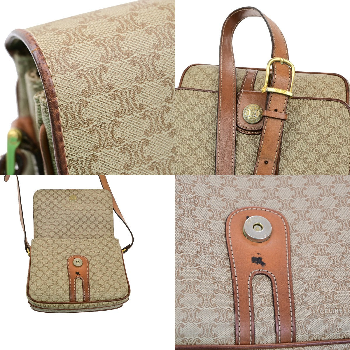 CELINE Logo Macadam Pattern Shoulder Bag PVC Leather Brown GHW Italy 65YH141