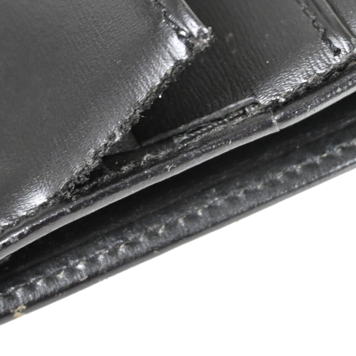 CARTIER 2C Logo Bifold Wallet Purse Leather Black Silver Made in France 07FA043