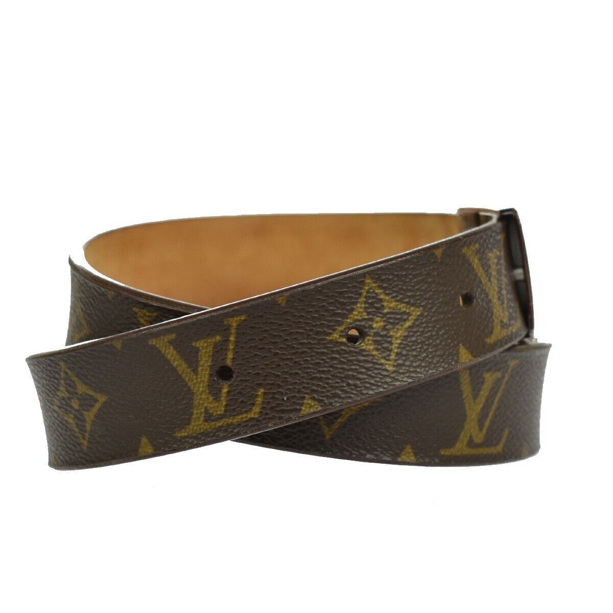LOUIS VUITTON Ceinture Carre Belt Monogram Leather Brown Silver Spain 63YC264