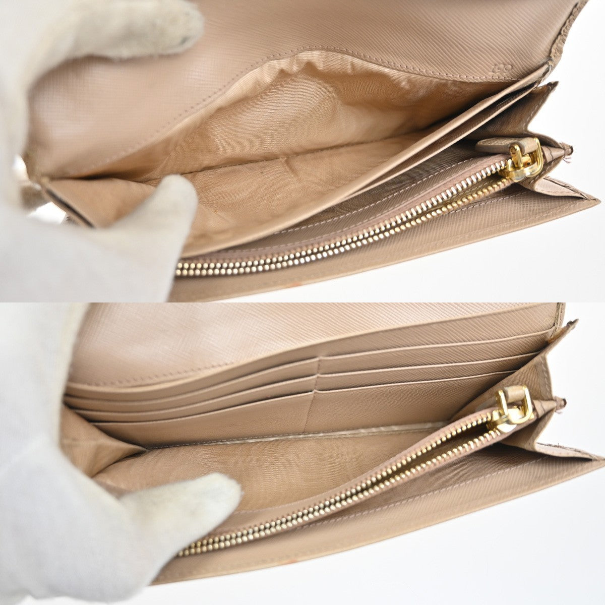 PRADA Logo Bifold Flap Long Wallet Saffiano Leather Beige GHW Italy 01KD036