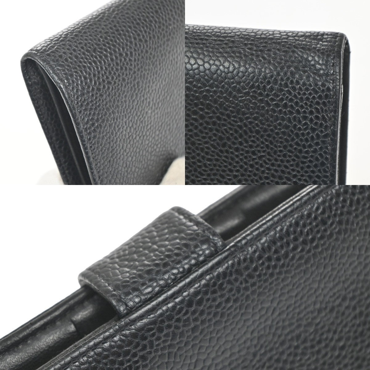 CHANEL CC Logo Bifold Long Wallet Grained Calfskin Leather Black France 16RL991