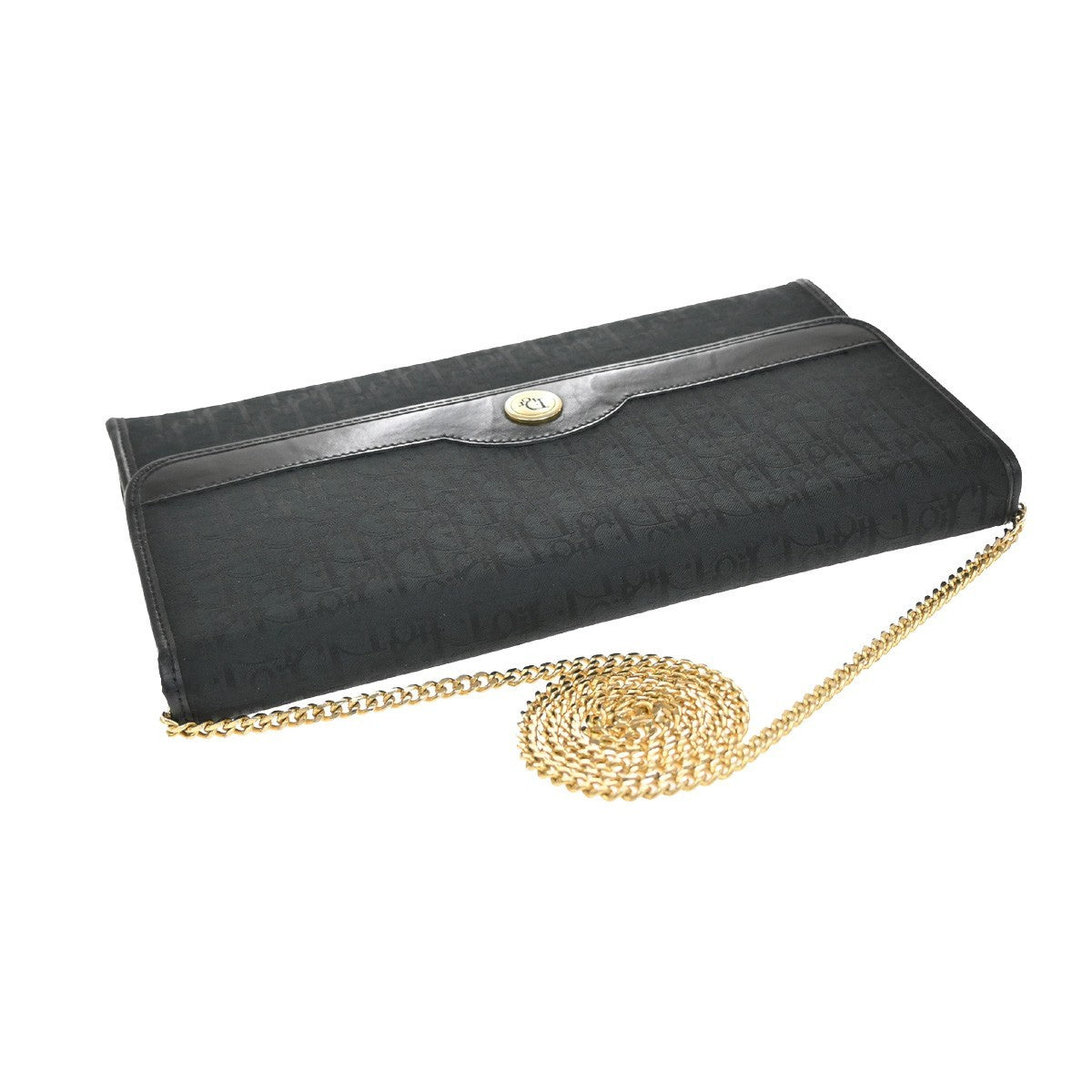 CHRISTIAN DIOR Trotter Pattern 2way Clutch Hand Bag Canvas Leather Black 38EF942