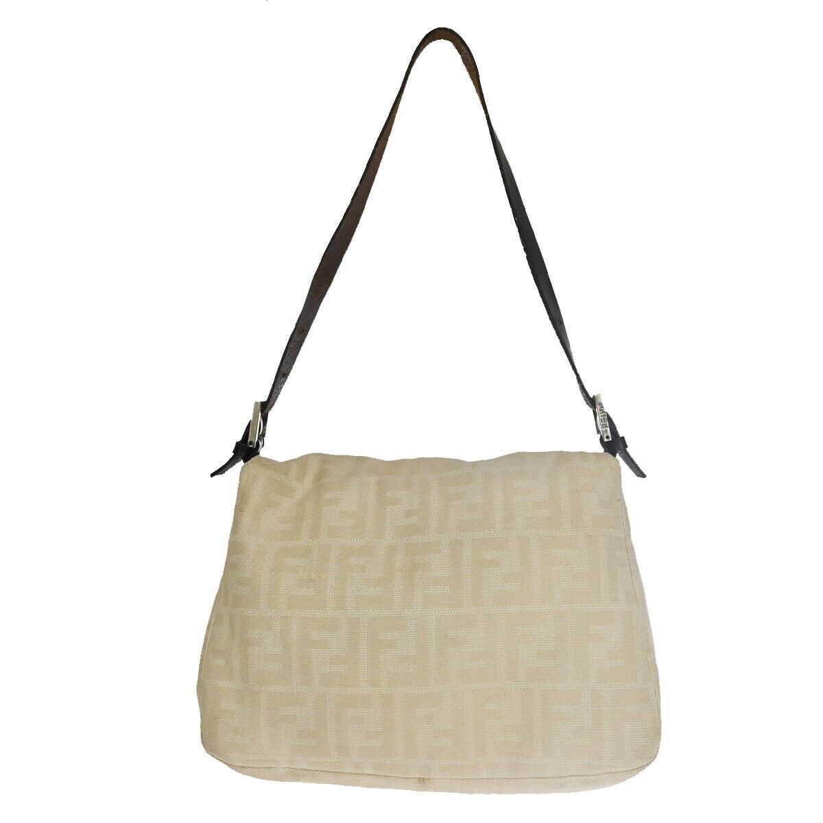 FENDI Zucca Zucchino Pattern Shoulder Bag Canvas Leather Beige  Italy 34SH041