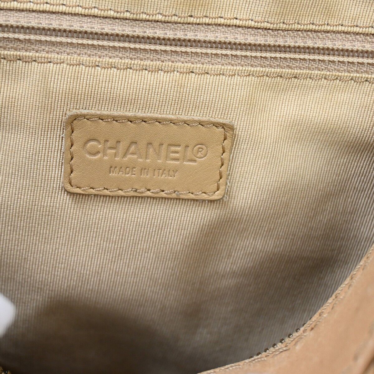 CHANEL CC Logo Wild Stitch Hand Tote Bag Leather Beige Black Italy 11SH052