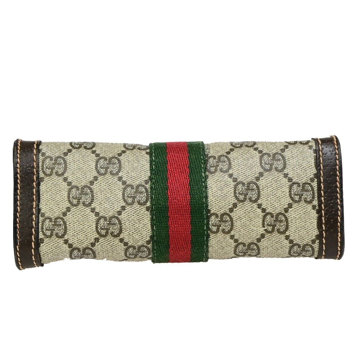 GUCCI Logo GG Mini Pattern Sherry Pouch Bag PVC Leather Brown Italy 67KA491
