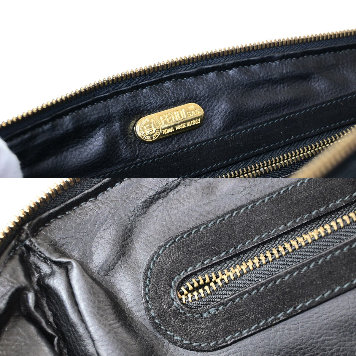 FENDI Logo 2Way Vanity Shoulder Hand Bag Suede Leather Black GHW Italy 10RK596