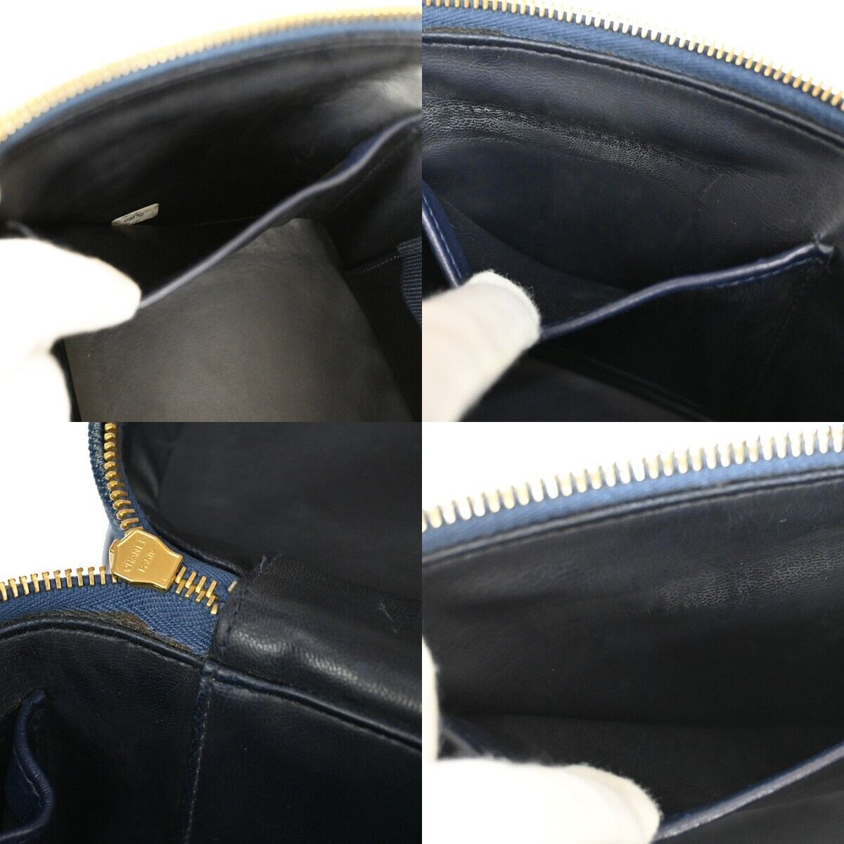 CHANEL CC Logo 2Way Shoulder Hand Vanity Bag Denim Leather Blue Vintage 744RH823