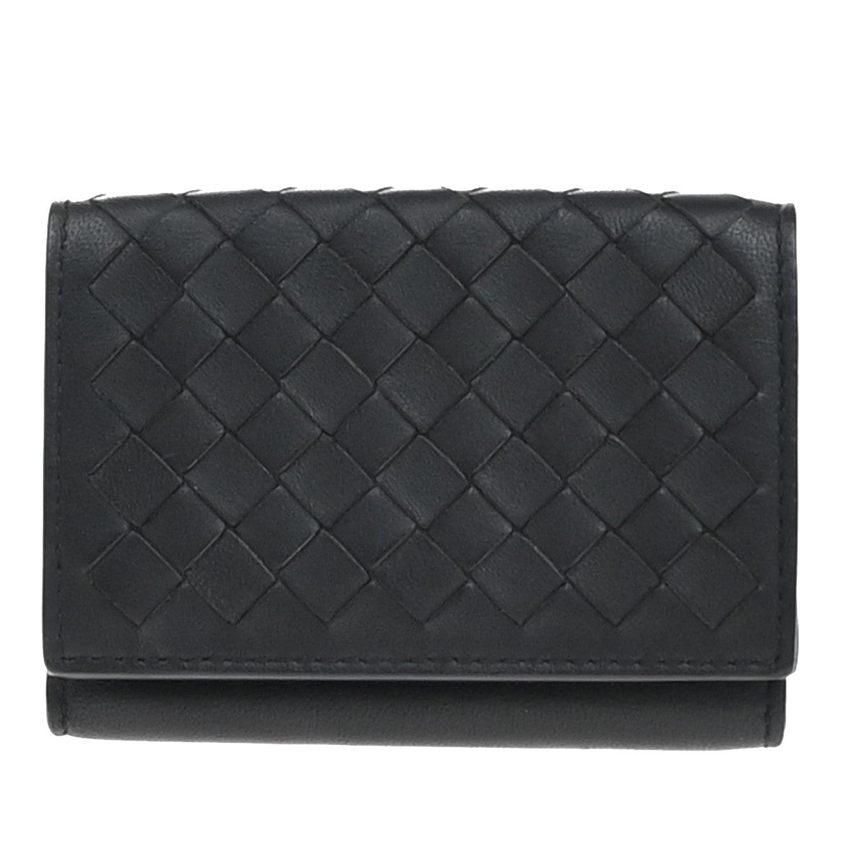 BOTTEGA VENETA INTRECCIATO Trifold Compact Wallet Leather Black Italy 31KP054