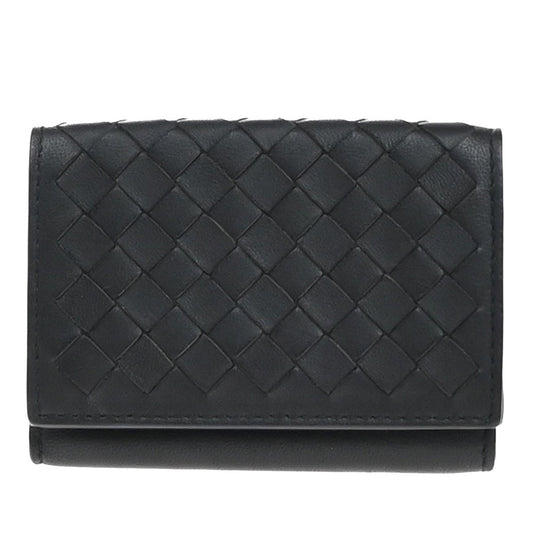 BOTTEGA VENETA INTRECCIATO Trifold Compact Wallet Leather Black Italy 31KP054