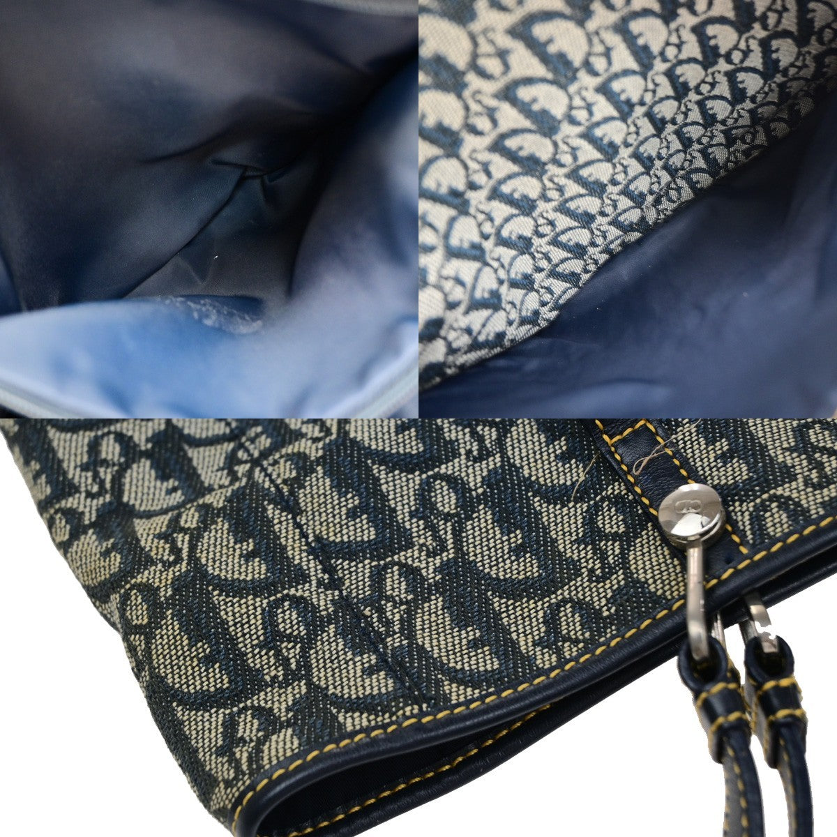 CHRISTIAN DIOR Trotter Pattern Shoulder Tote Bag Canvas Leather BE Italy 76MA704